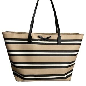 Kate spade Jules grant street beige black white striped tote bag with bow